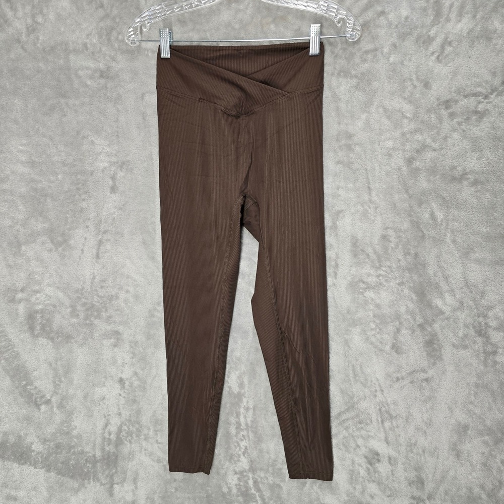 Ribbed Crossover V-Waist Leggings‎ Girls L Brown Activewear Yoga Athleisure